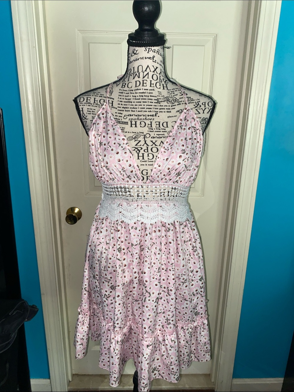 Pink Floral Sundress with Crochet Waist